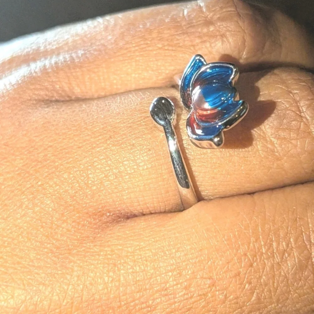 Women's Sterling Silver 925 Blue-Purple Lotus Flower Cloisonne Adjustable Size